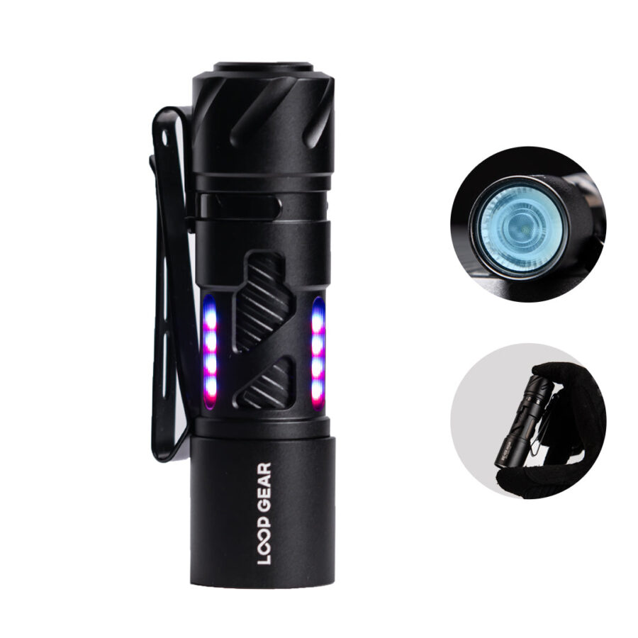 LOOP GEAR SK03 RGB Aluminum Black LED Flashlight(Clip / Stand)