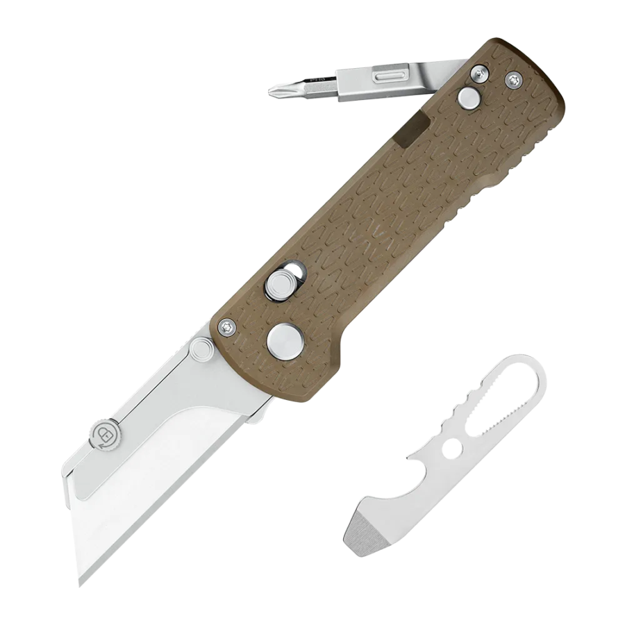 U1 Pro Peek Utility Knife with Folding Screwdriver, Quick Change Blade（Desert Brown)