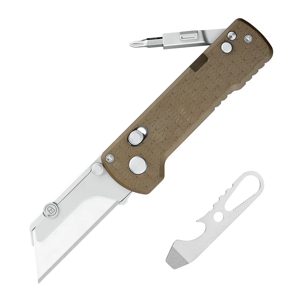 U1 Pro Peek Utility Knife with Folding Screwdriver, Quick Change Blade（Desert Brown)
