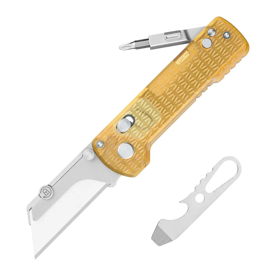 U1 Pro Ultem Utility Knife With Folding Screwdriver, Quick Change Blade (Amber Transparent)