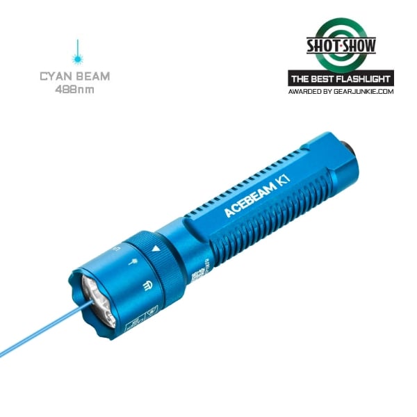 K1 EDC Flashlight: Three Light Sources with Cyan Beam 488nm – Special Edition