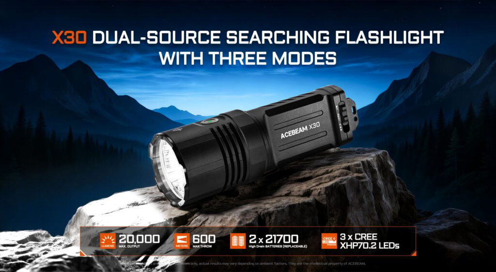 X30 Dual-Source Searching Flashlight with Three Modes
